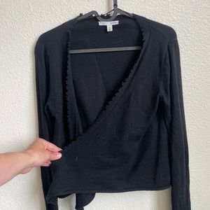Black Merino Wool Wrap Sweater